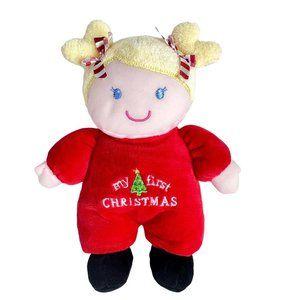 Baby Starters My First Christmas Doll Blond Hair Infant Plush Lovey Toy Rattle